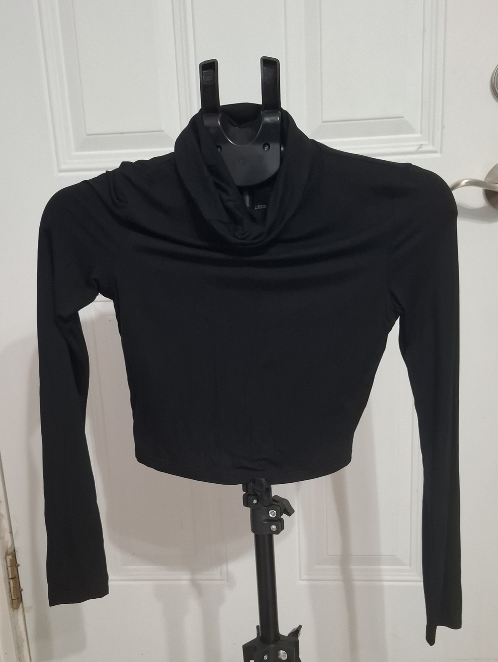 Black Cropped Turtleneck Long Sleeve Top - Women